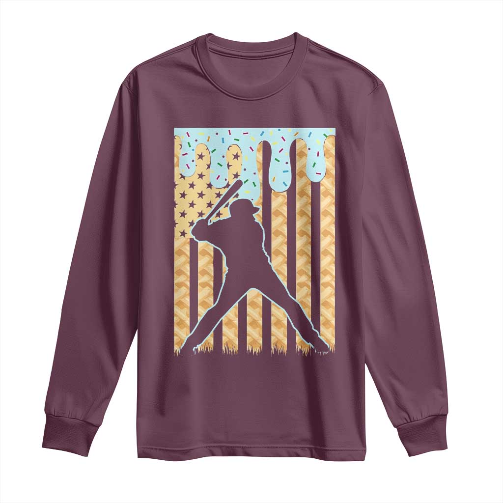 Baseball Drip Long Sleeve Shirt Dripping Ice Cream Sprinkles American Flag Boys TS10 Maroon Print Your Wear