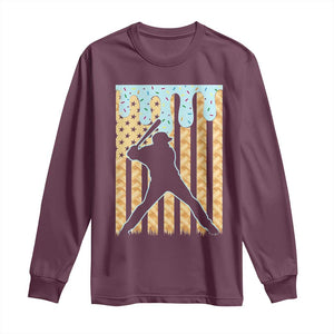 Baseball Drip Long Sleeve Shirt Dripping Ice Cream Sprinkles American Flag Boys TS10 Maroon Print Your Wear