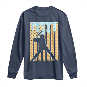 Baseball Drip Long Sleeve Shirt Dripping Ice Cream Sprinkles American Flag Boys TS10 Navy Print Your Wear