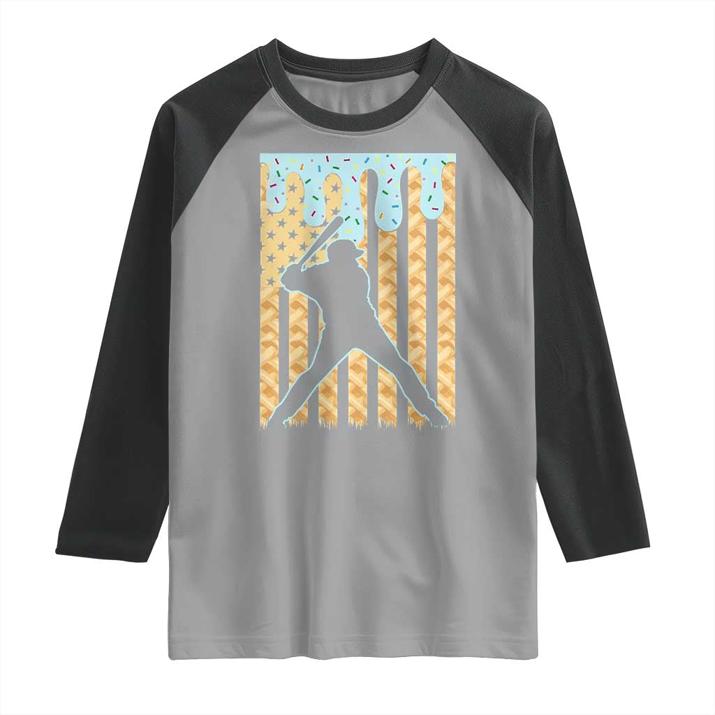 Baseball Drip Raglan Shirt Dripping Ice Cream Sprinkles American Flag Boys TS10 Sport Gray Black Print Your Wear