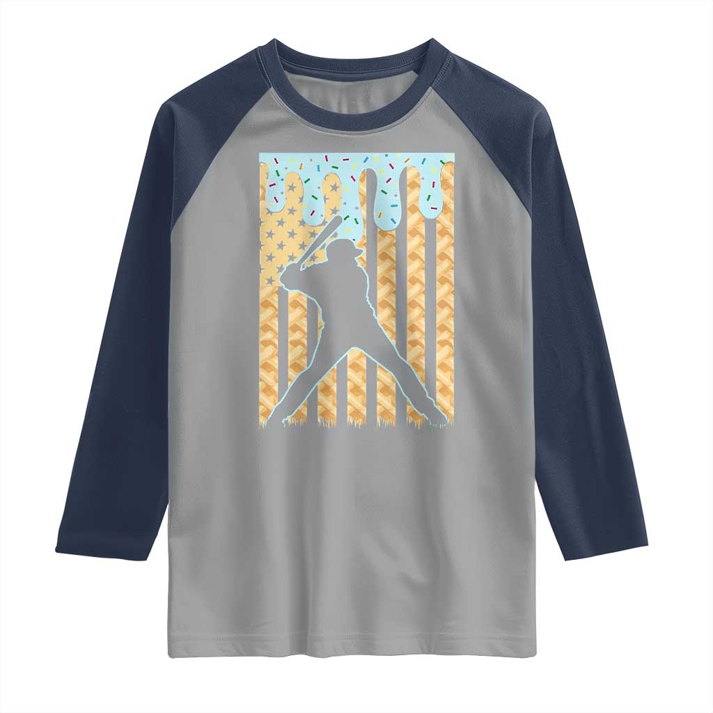 Baseball Drip Raglan Shirt Dripping Ice Cream Sprinkles American Flag Boys TS10 Sport Gray Navy Print Your Wear