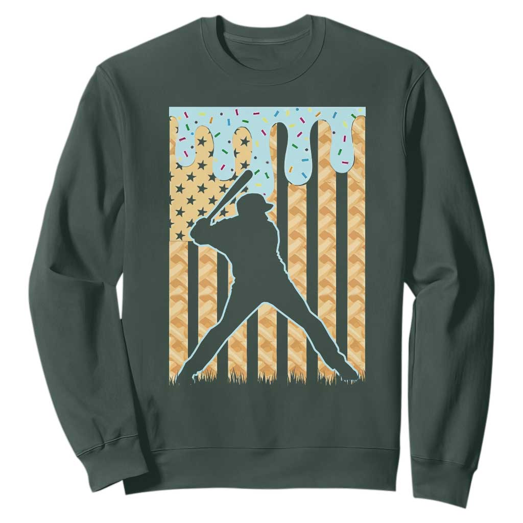 Baseball Drip Sweatshirt Dripping Ice Cream Sprinkles American Flag Boys TS10 Dark Forest Green Print Your Wear