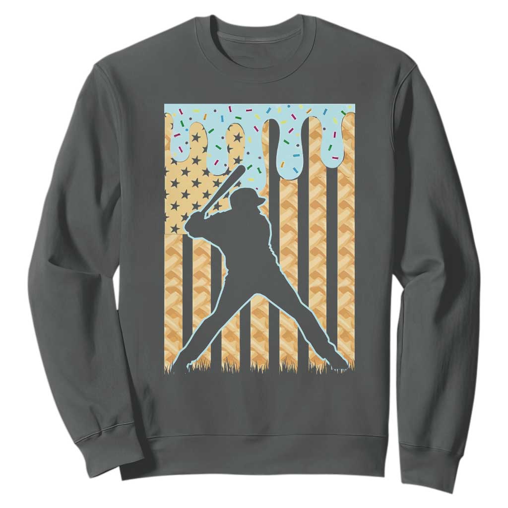 Baseball Drip Sweatshirt Dripping Ice Cream Sprinkles American Flag Boys TS10 Dark Heather Print Your Wear