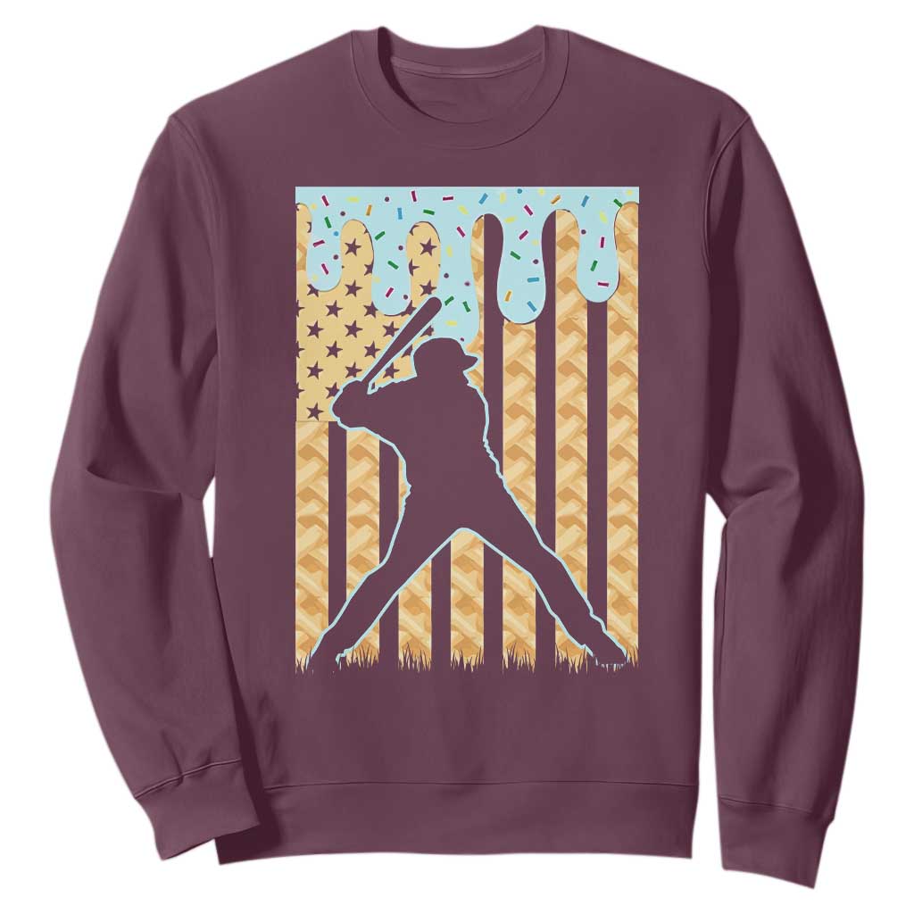 Baseball Drip Sweatshirt Dripping Ice Cream Sprinkles American Flag Boys TS10 Maroon Print Your Wear