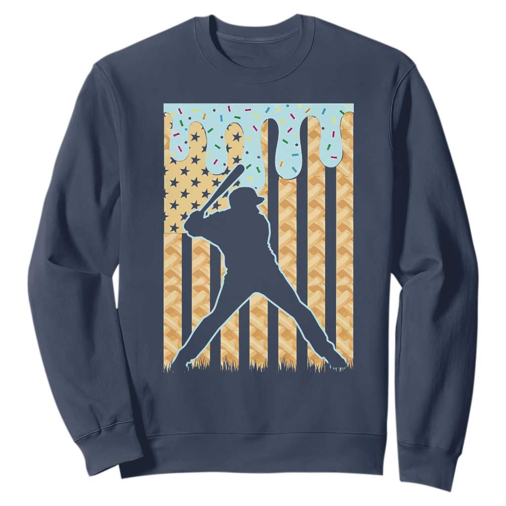Baseball Drip Sweatshirt Dripping Ice Cream Sprinkles American Flag Boys TS10 Navy Print Your Wear