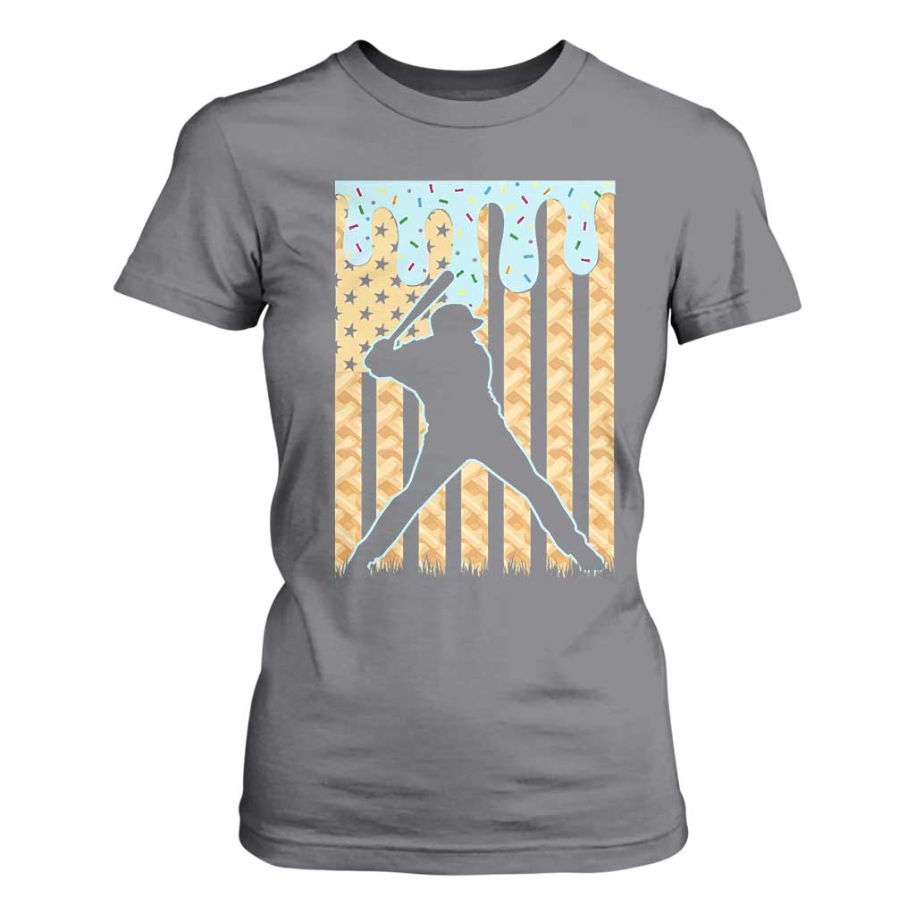 Baseball Drip T Shirt For Women Dripping Ice Cream Sprinkles American Flag Boys TS10 Charcoal Print Your Wear