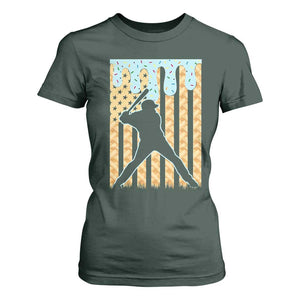Baseball Drip T Shirt For Women Dripping Ice Cream Sprinkles American Flag Boys TS10 Dark Forest Green Print Your Wear