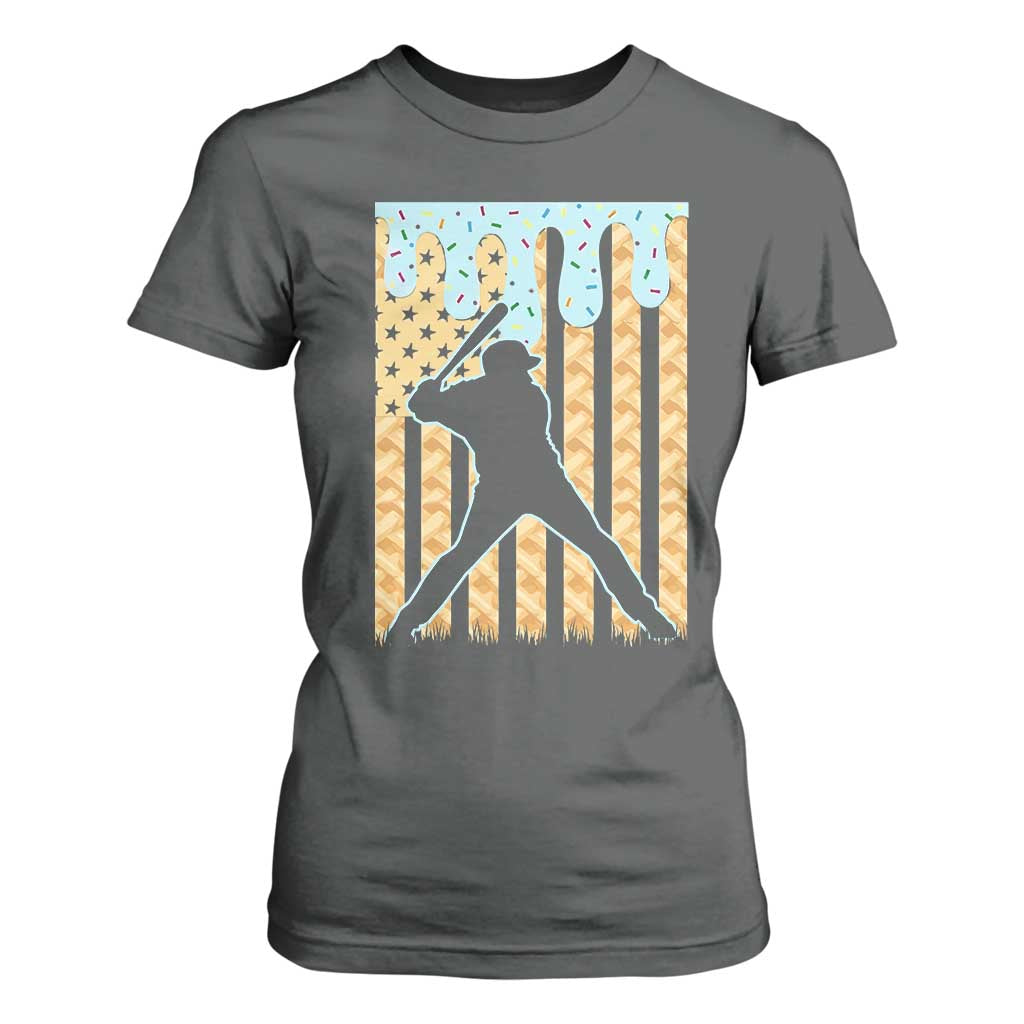 Baseball Drip T Shirt For Women Dripping Ice Cream Sprinkles American Flag Boys TS10 Dark Heather Print Your Wear