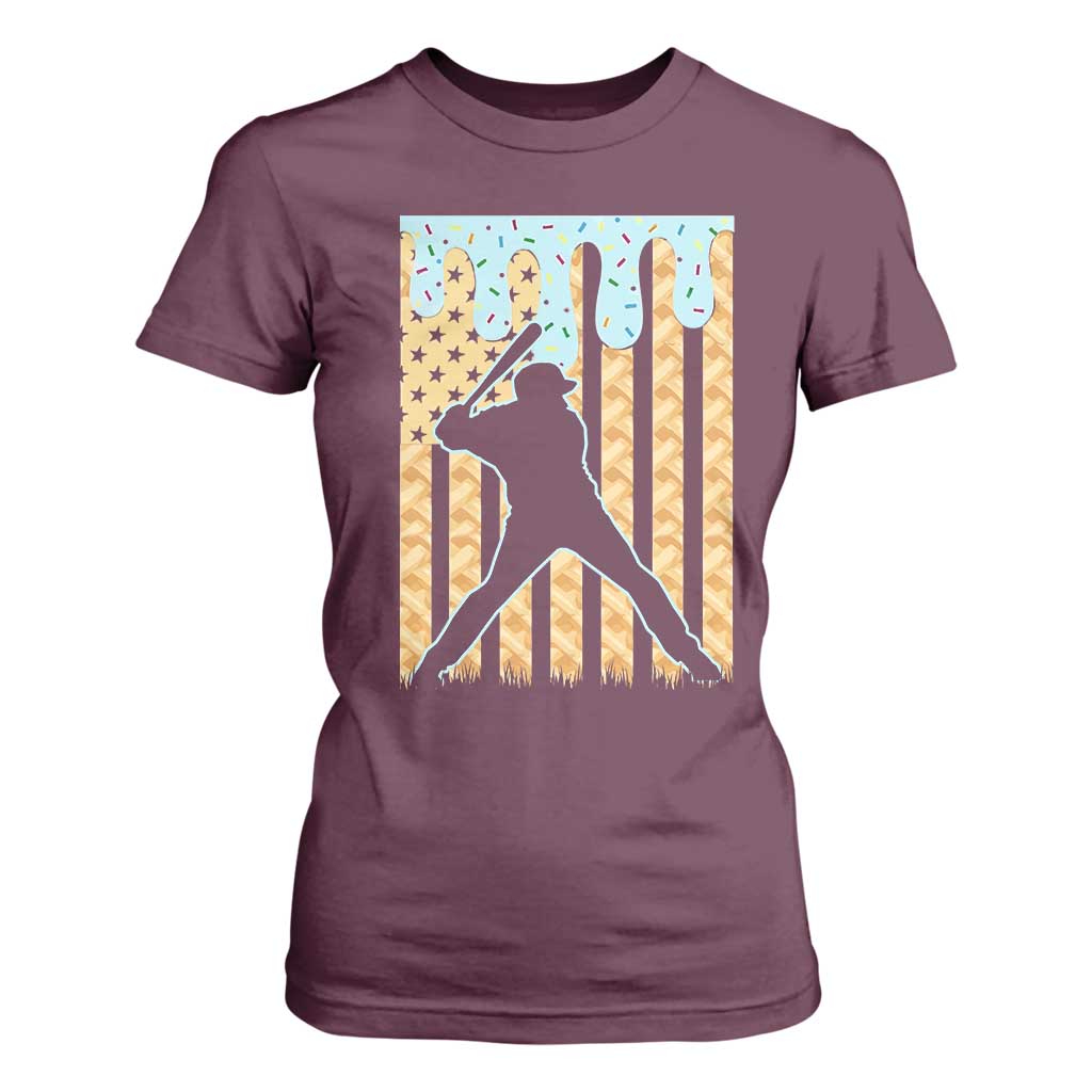 Baseball Drip T Shirt For Women Dripping Ice Cream Sprinkles American Flag Boys TS10 Maroon Print Your Wear
