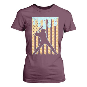 Baseball Drip T Shirt For Women Dripping Ice Cream Sprinkles American Flag Boys TS10 Maroon Print Your Wear