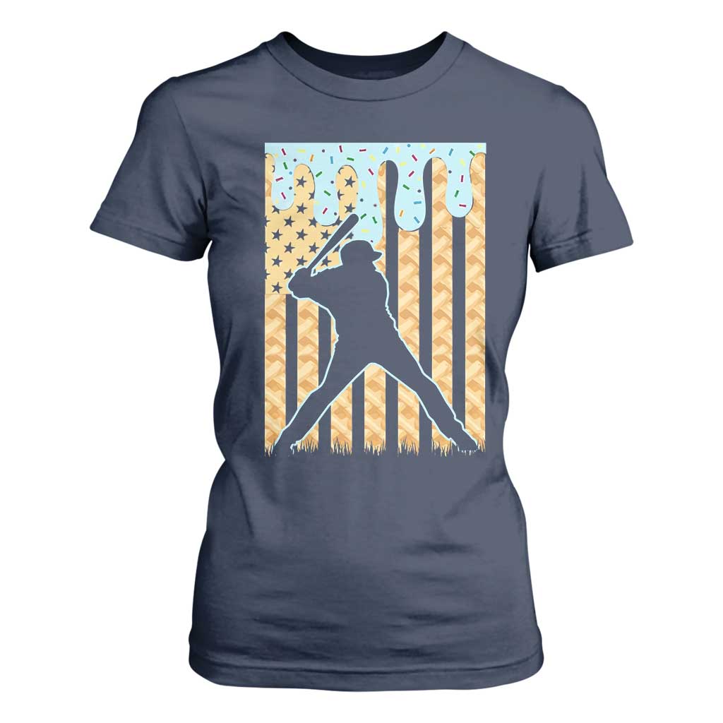 Baseball Drip T Shirt For Women Dripping Ice Cream Sprinkles American Flag Boys TS10 Navy Print Your Wear