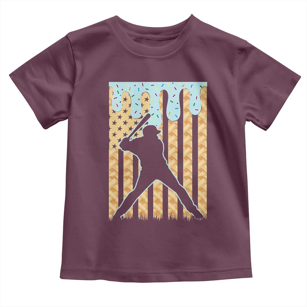 Baseball Drip Toddler T Shirt Dripping Ice Cream Sprinkles American Flag Boys TS10 Maroon Print Your Wear
