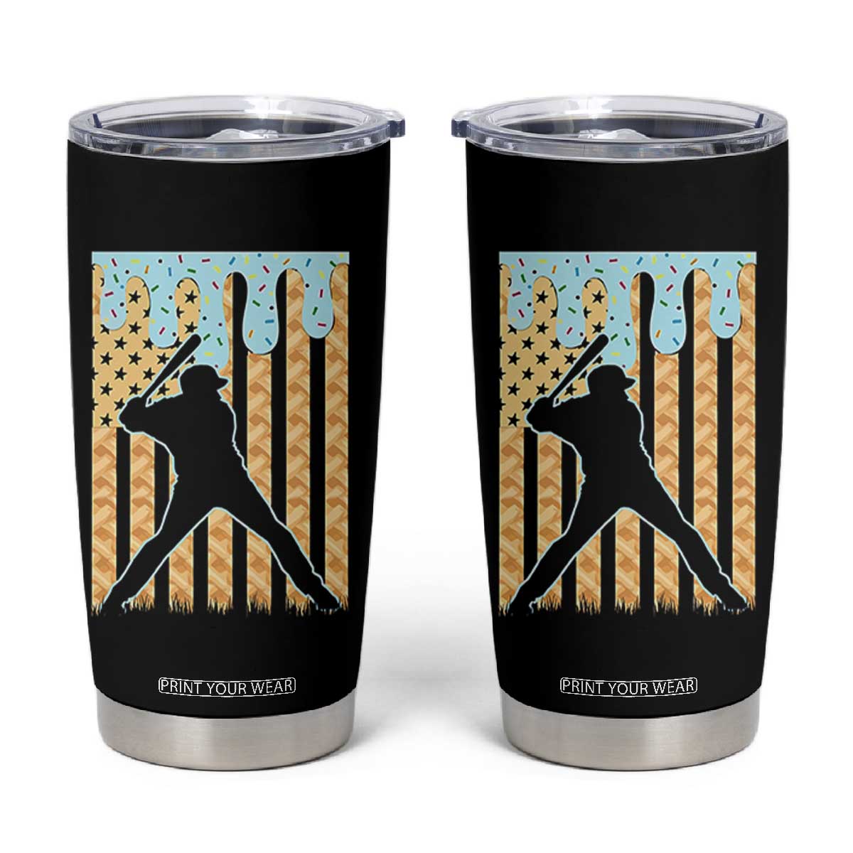 Baseball Drip Tumbler Cup Dripping Ice Cream Sprinkles American Flag Boys TS10 Black Print Your Wear
