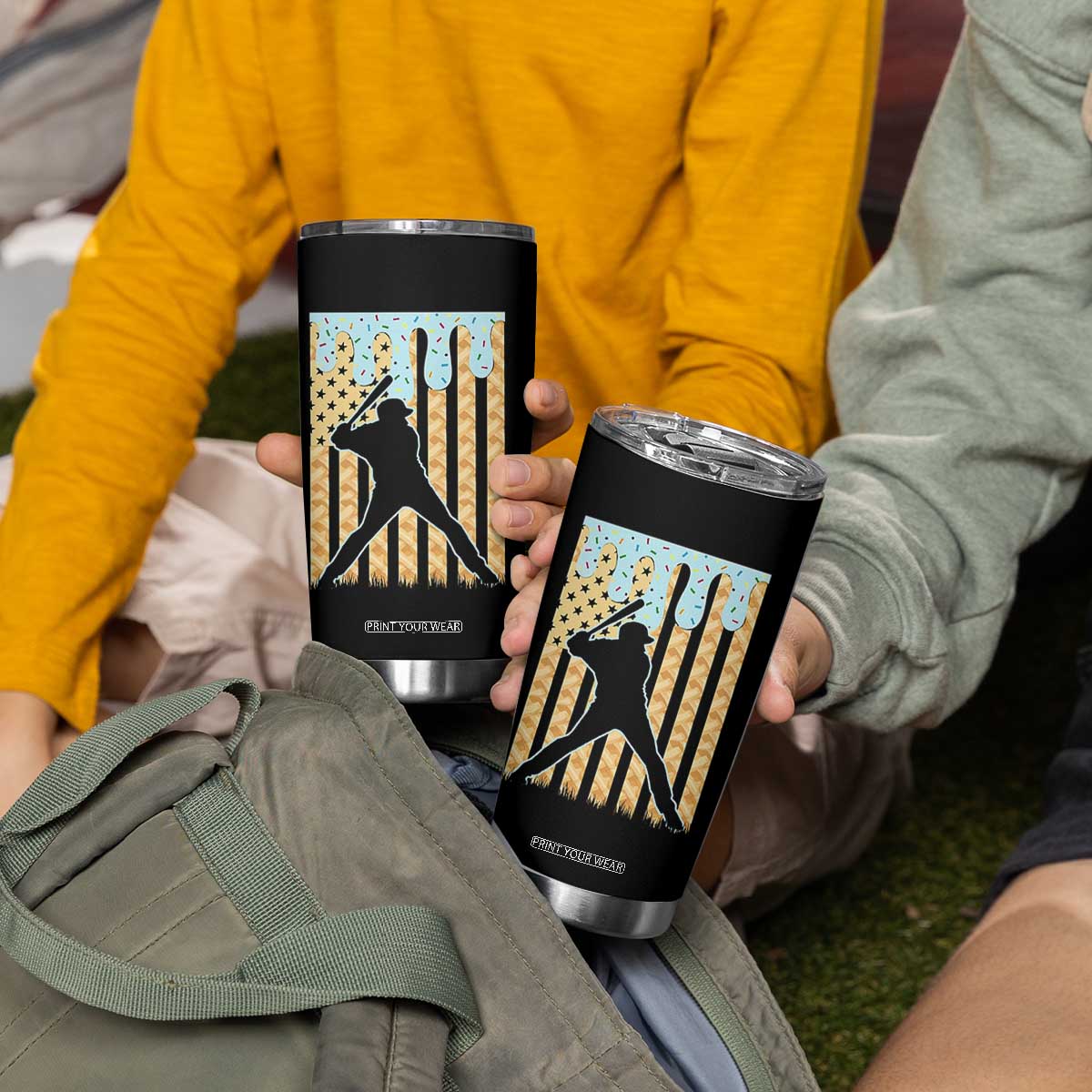 Baseball Drip Tumbler Cup Dripping Ice Cream Sprinkles American Flag Boys TS10 Print Your Wear