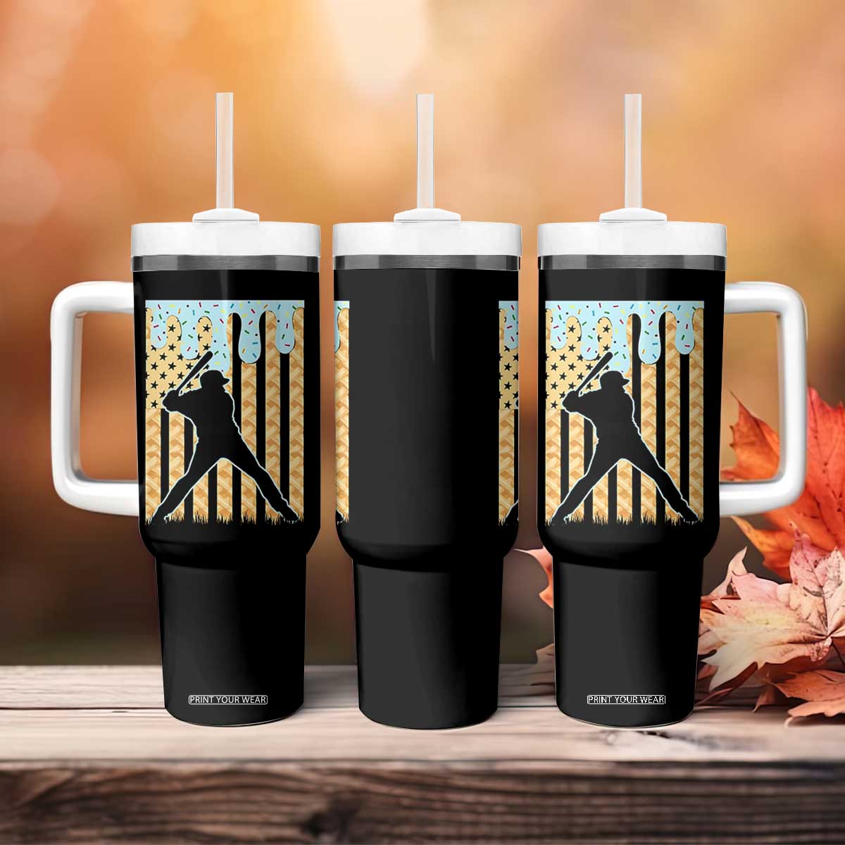 Baseball Drip Tumbler With Handle Dripping Ice Cream Sprinkles American Flag Boys TS10 Print Your Wear