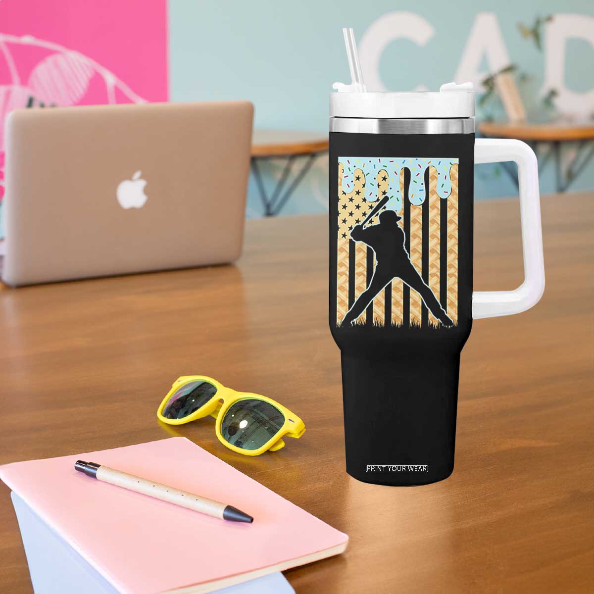 Baseball Drip Tumbler With Handle Dripping Ice Cream Sprinkles American Flag Boys TS10 Print Your Wear