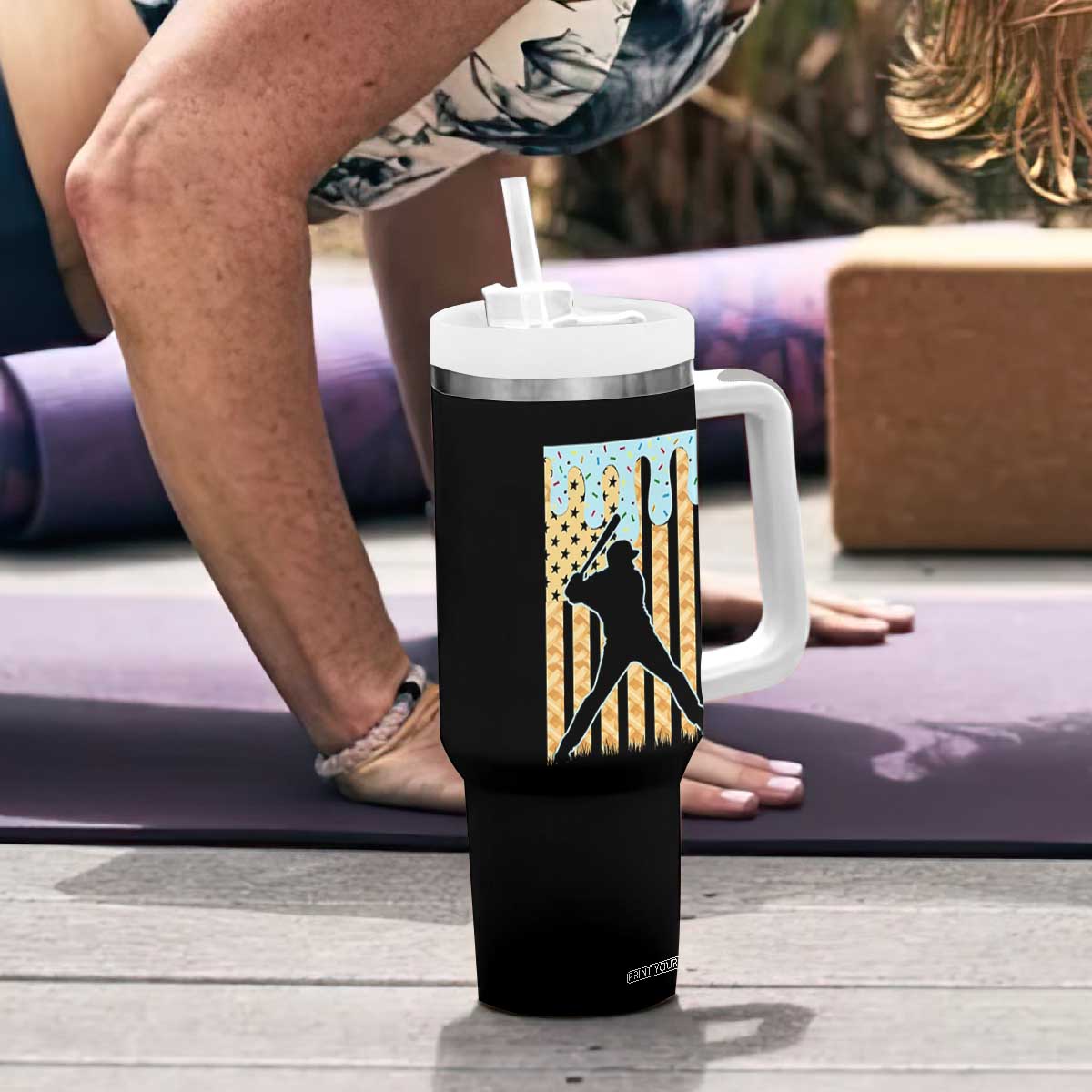 Baseball Drip Tumbler With Handle Dripping Ice Cream Sprinkles American Flag Boys TS10 Print Your Wear