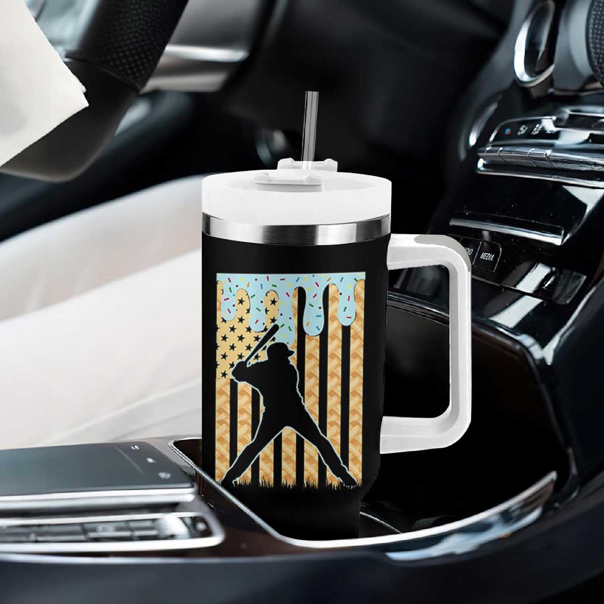 Baseball Drip Tumbler With Handle Dripping Ice Cream Sprinkles American Flag Boys TS10 Print Your Wear
