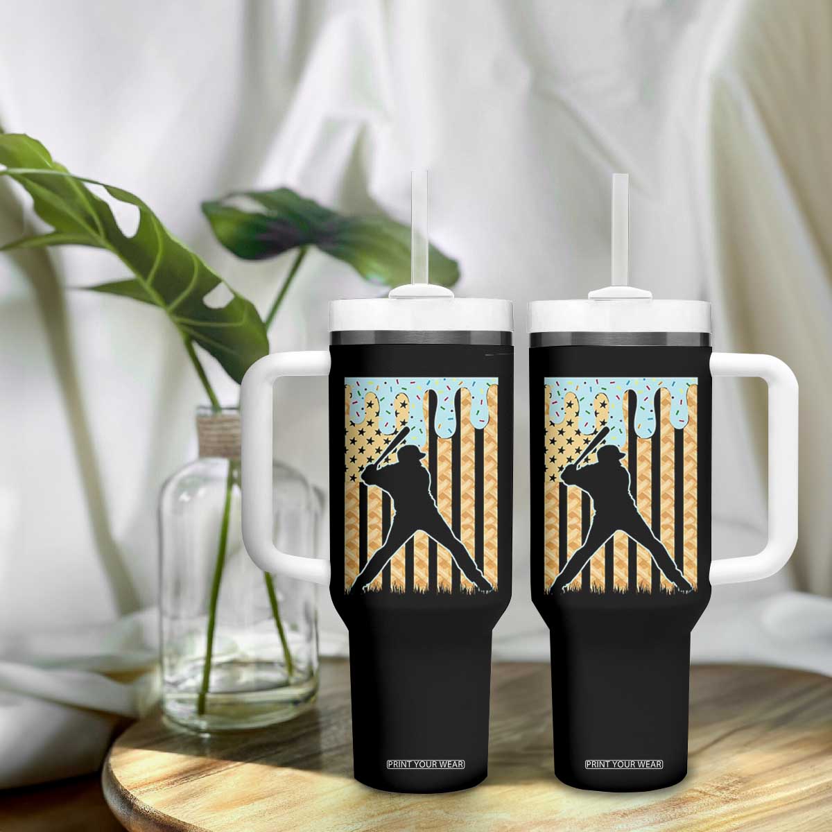 Baseball Drip Tumbler With Handle Dripping Ice Cream Sprinkles American Flag Boys TS10 Print Your Wear