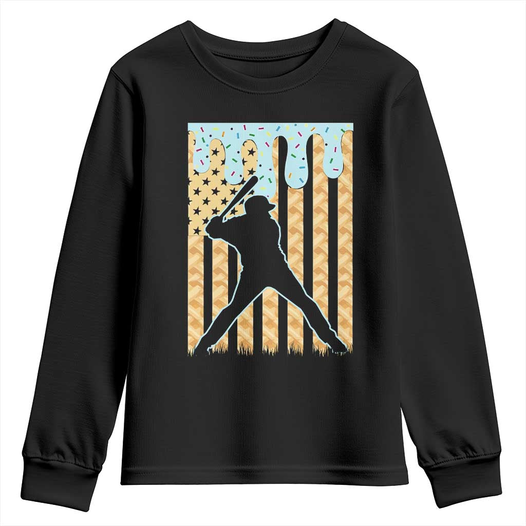 Baseball Drip Youth Sweatshirt Dripping Ice Cream Sprinkles American Flag Boys TS10 Black Print Your Wear