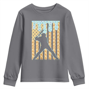 Baseball Drip Youth Sweatshirt Dripping Ice Cream Sprinkles American Flag Boys TS10 Charcoal Print Your Wear