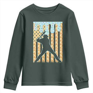 Baseball Drip Youth Sweatshirt Dripping Ice Cream Sprinkles American Flag Boys TS10 Dark Forest Green Print Your Wear
