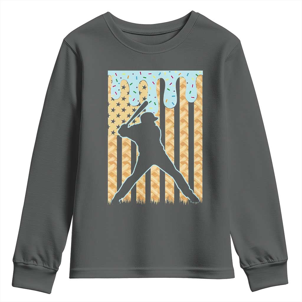 Baseball Drip Youth Sweatshirt Dripping Ice Cream Sprinkles American Flag Boys TS10 Dark Heather Print Your Wear