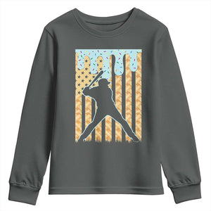 Baseball Drip Youth Sweatshirt Dripping Ice Cream Sprinkles American Flag Boys TS10 Dark Heather Print Your Wear