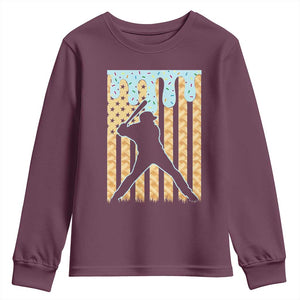 Baseball Drip Youth Sweatshirt Dripping Ice Cream Sprinkles American Flag Boys TS10 Maroon Print Your Wear
