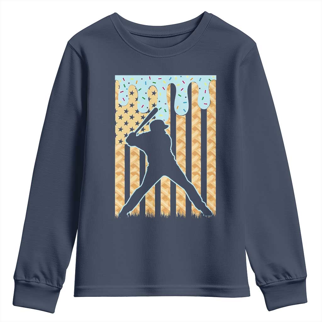 Baseball Drip Youth Sweatshirt Dripping Ice Cream Sprinkles American Flag Boys TS10 Navy Print Your Wear