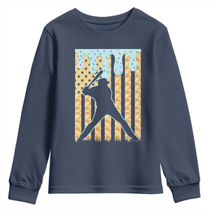 Baseball Drip Youth Sweatshirt Dripping Ice Cream Sprinkles American Flag Boys TS10 Navy Print Your Wear