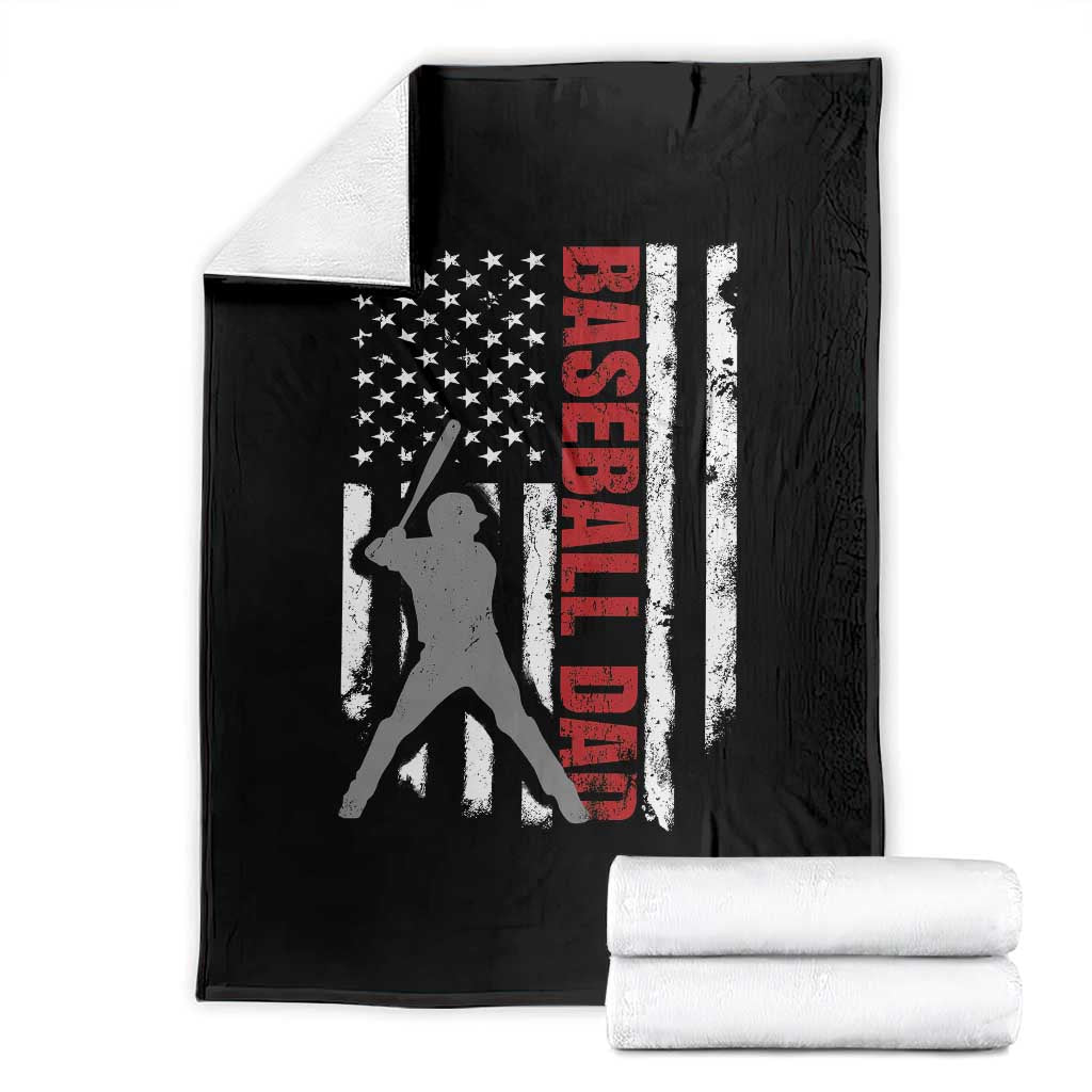 Baseball Dad Throw Blanket Retro US Flag Fathers Day Baseball Player TS10 Black Print Your Wear