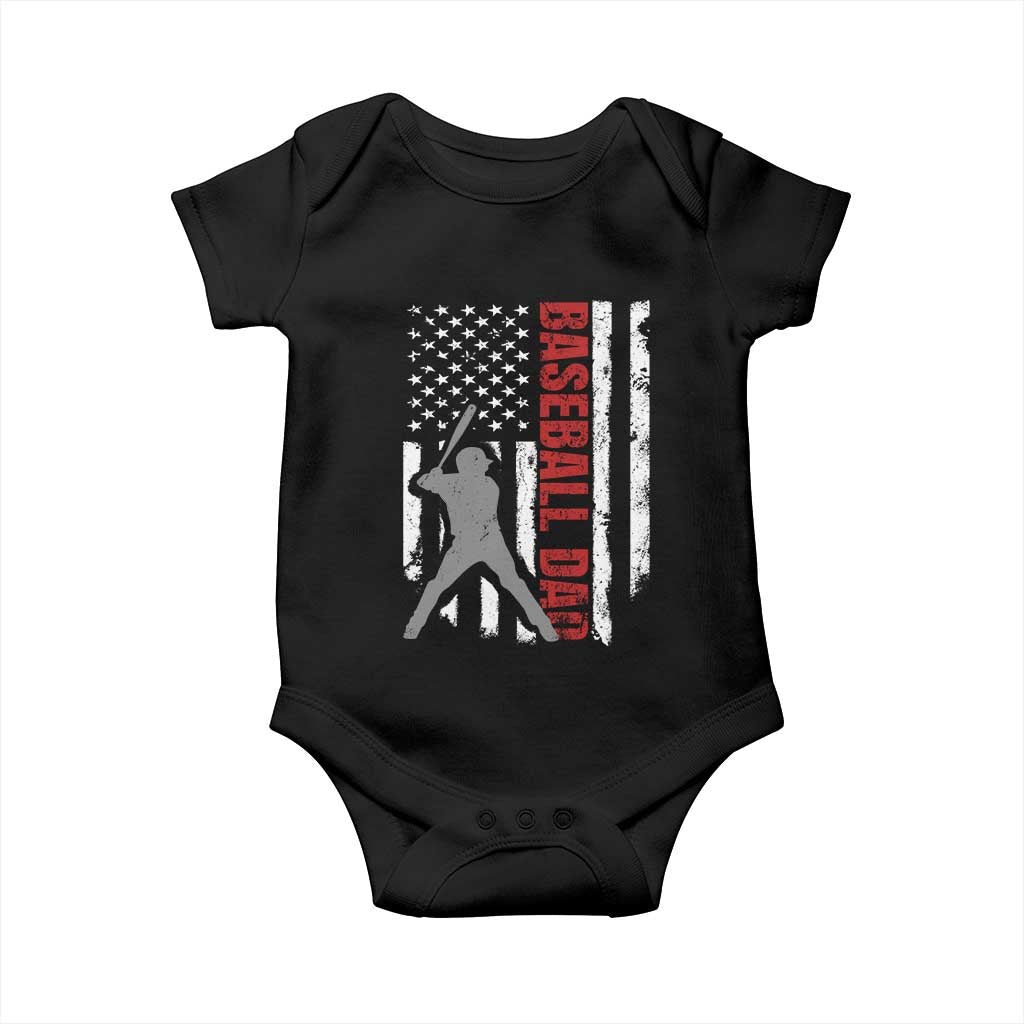 Baseball Dad Baby Onesie Retro US Flag Fathers Day Baseball Player TS10 Black Print Your Wear