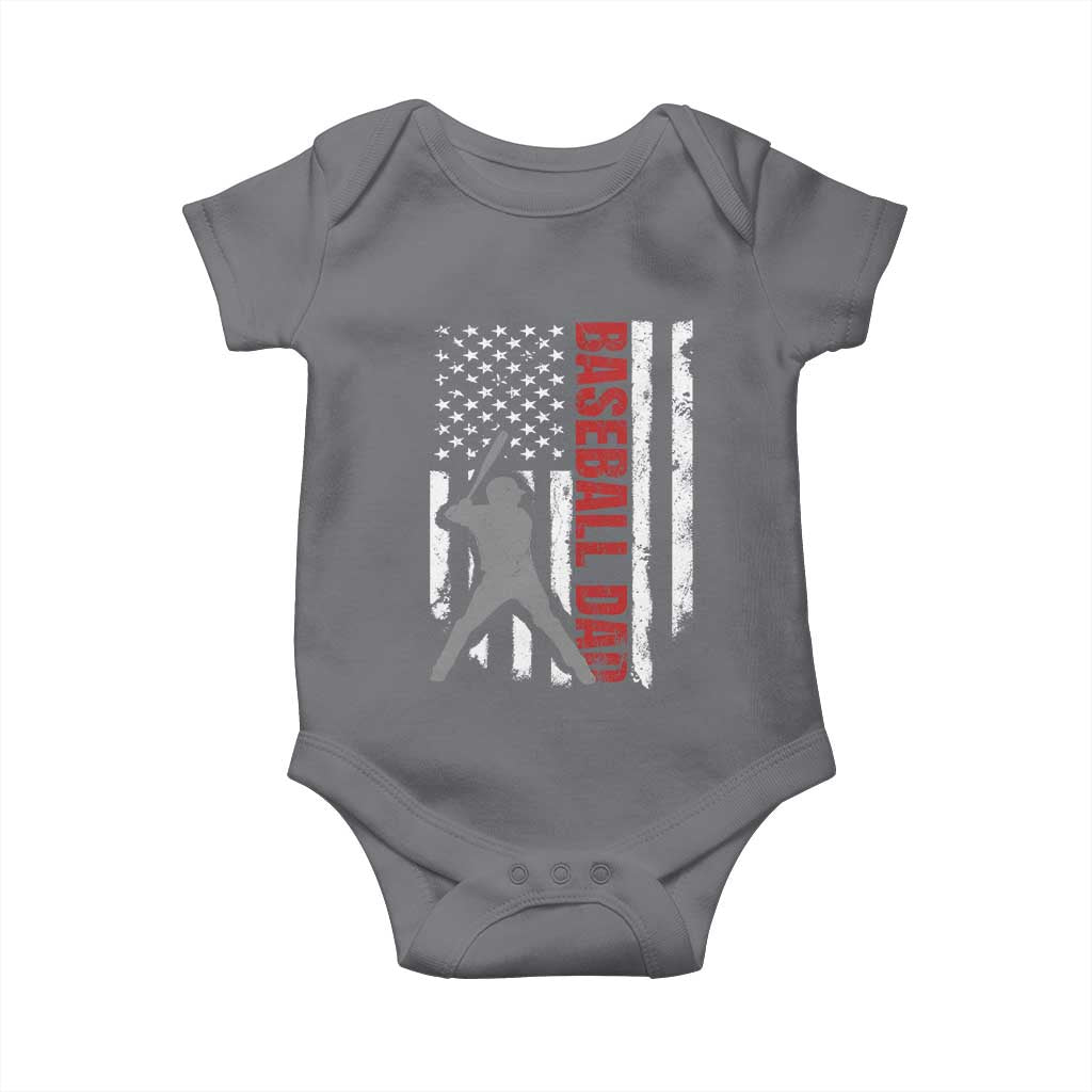 Baseball Dad Baby Onesie Retro US Flag Fathers Day Baseball Player TS10 Charcoal Print Your Wear
