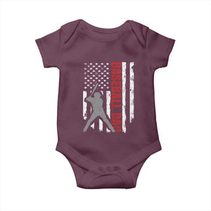 Baseball Dad Baby Onesie Retro US Flag Fathers Day Baseball Player TS10 Maroon Print Your Wear