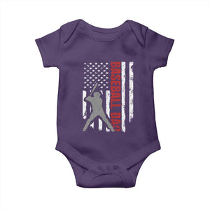 Baseball Dad Baby Onesie Retro US Flag Fathers Day Baseball Player TS10 Purple Print Your Wear