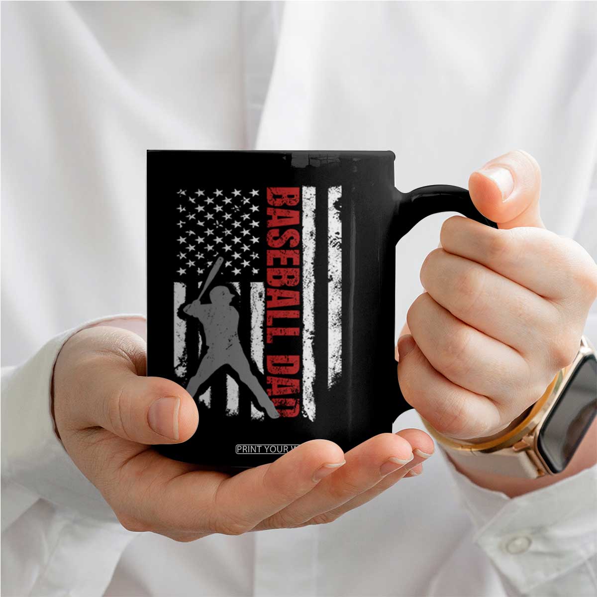 Baseball Dad Coffee Mug Retro US Flag Fathers Day Baseball Player TS10 Print Your Wear