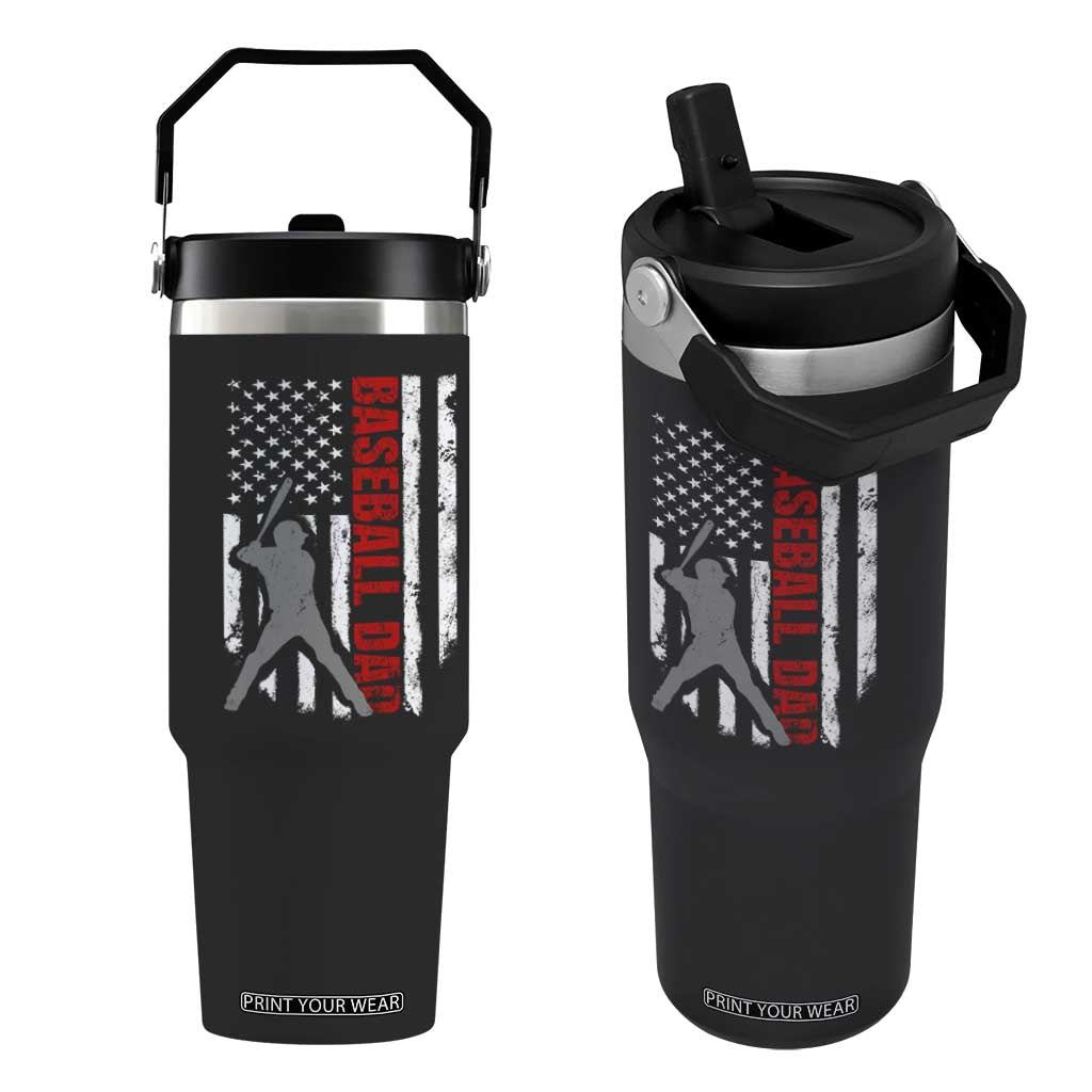 Baseball Dad Flip Straw Tumbler Retro US Flag Fathers Day Baseball Player TS10 One Size: 30 oz Black Print Your Wear