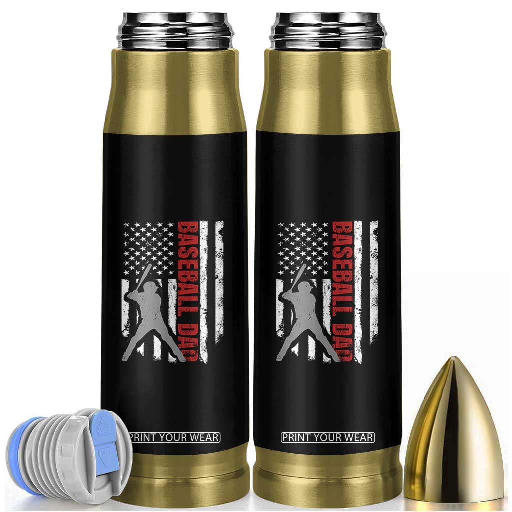 Baseball Dad Bullet Tumbler Retro US Flag Fathers Day Baseball Player TS10 Black Print Your Wear