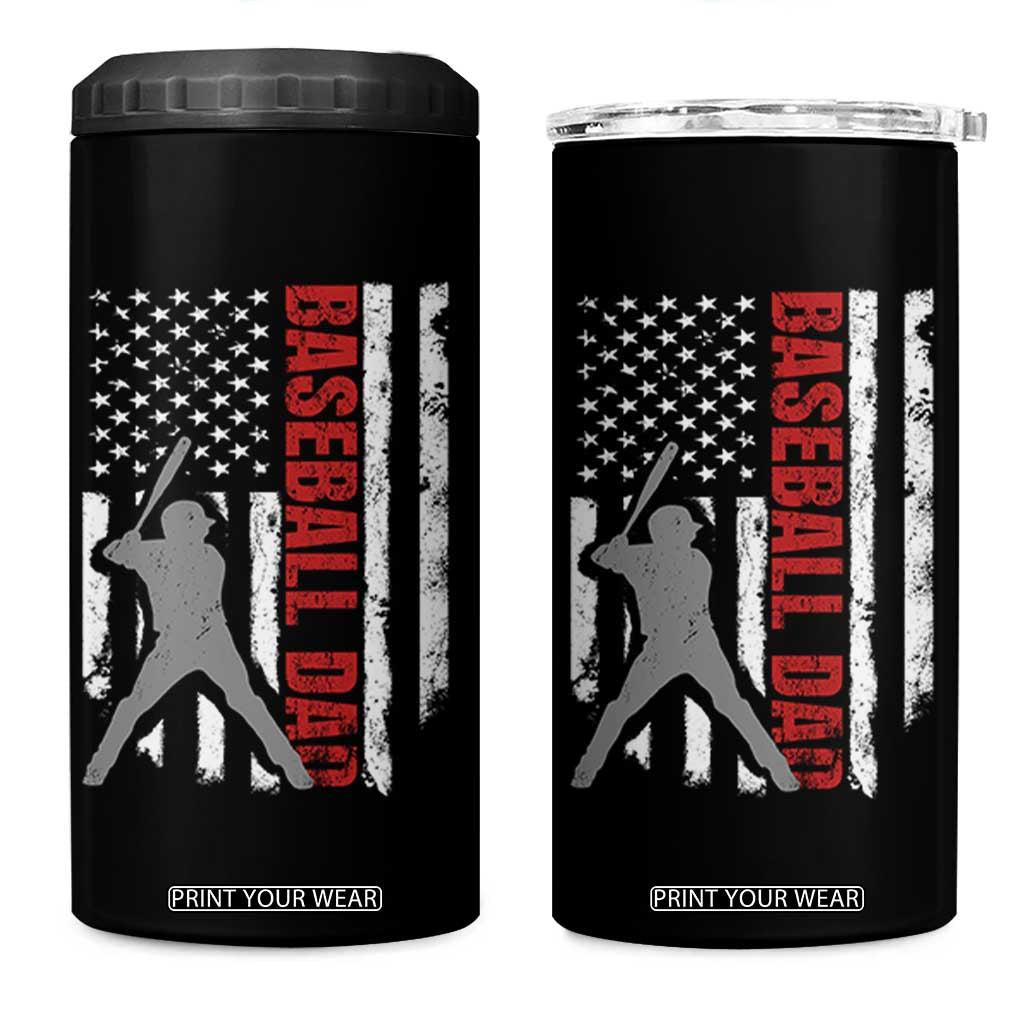 Baseball Dad 4 in 1 Can Cooler Tumbler Retro US Flag Fathers Day Baseball Player TS10 One Size: 16 oz Black Print Your Wear