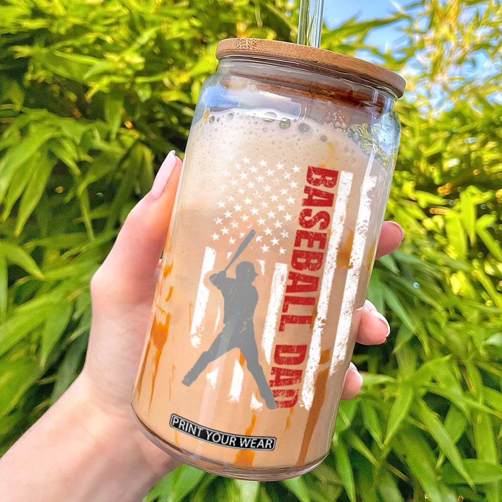 Baseball Dad Glass Can Retro US Flag Fathers Day Baseball Player TS10 Black Print Your Wear