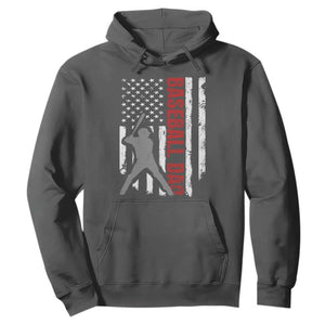 Baseball Dad Hoodie Retro US Flag Fathers Day Baseball Player TS10 Dark Heather Print Your Wear