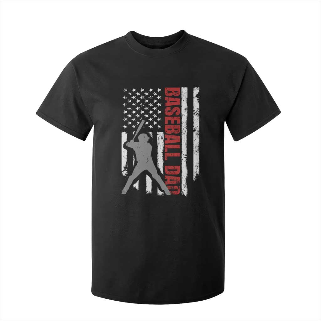 Baseball Dad T Shirt For Kid Retro US Flag Fathers Day Baseball Player TS10 Black Print Your Wear