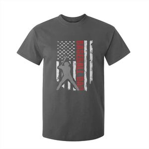 Baseball Dad T Shirt For Kid Retro US Flag Fathers Day Baseball Player TS10 Dark Heather Print Your Wear