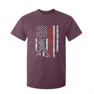 Baseball Dad T Shirt For Kid Retro US Flag Fathers Day Baseball Player TS10 Maroon Print Your Wear
