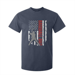 Baseball Dad T Shirt For Kid Retro US Flag Fathers Day Baseball Player TS10 Navy Print Your Wear