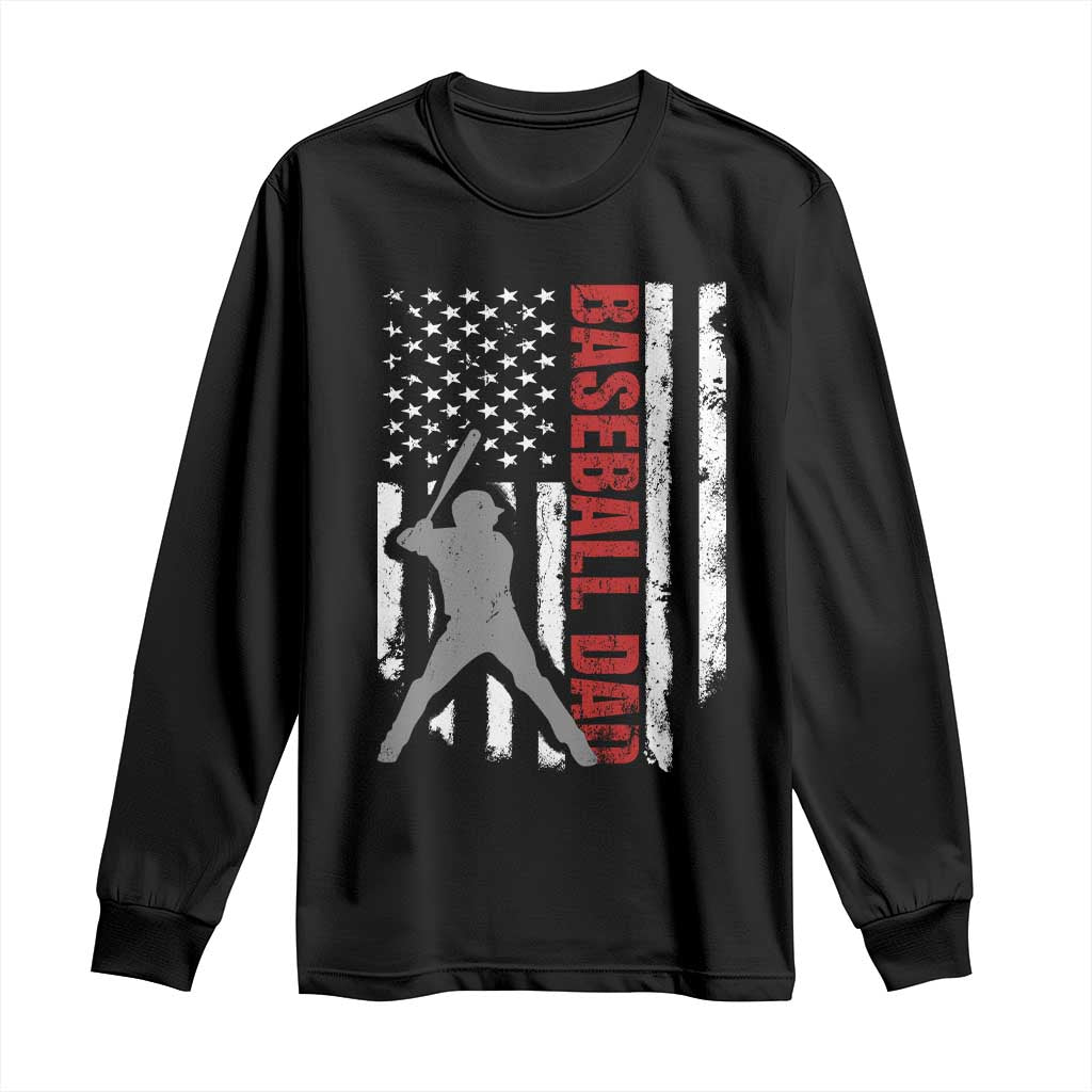 Baseball Dad Long Sleeve Shirt Retro US Flag Fathers Day Baseball Player TS10 Black Print Your Wear