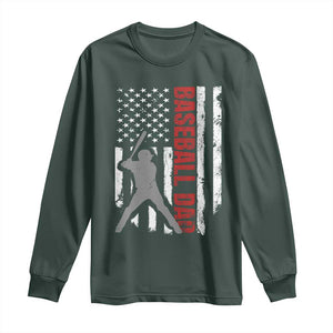 Baseball Dad Long Sleeve Shirt Retro US Flag Fathers Day Baseball Player TS10 Dark Forest Green Print Your Wear