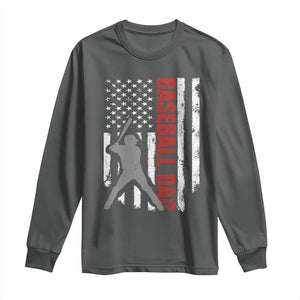 Baseball Dad Long Sleeve Shirt Retro US Flag Fathers Day Baseball Player TS10 Dark Heather Print Your Wear