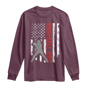 Baseball Dad Long Sleeve Shirt Retro US Flag Fathers Day Baseball Player TS10 Maroon Print Your Wear